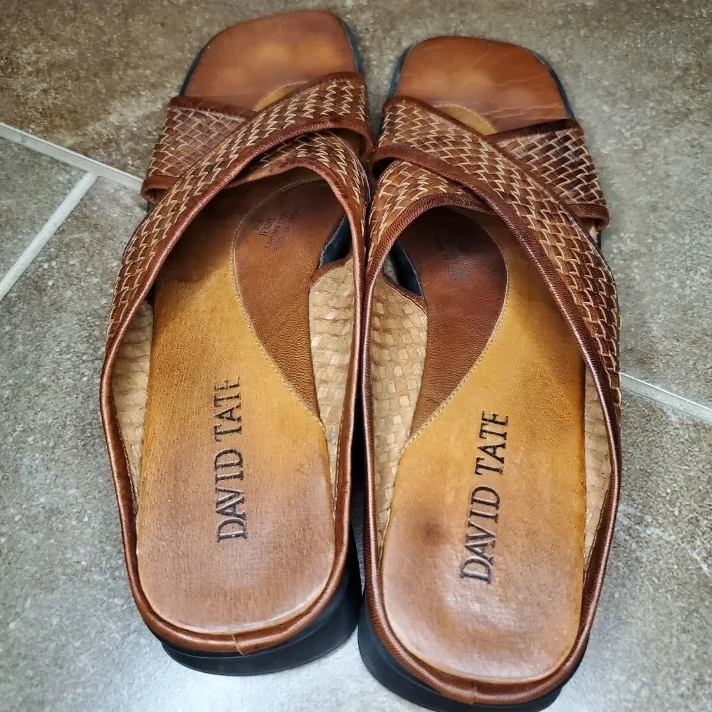 Vintage woven leather David Tate Brown Criss-Cross Sandals - Picture 8 of 13